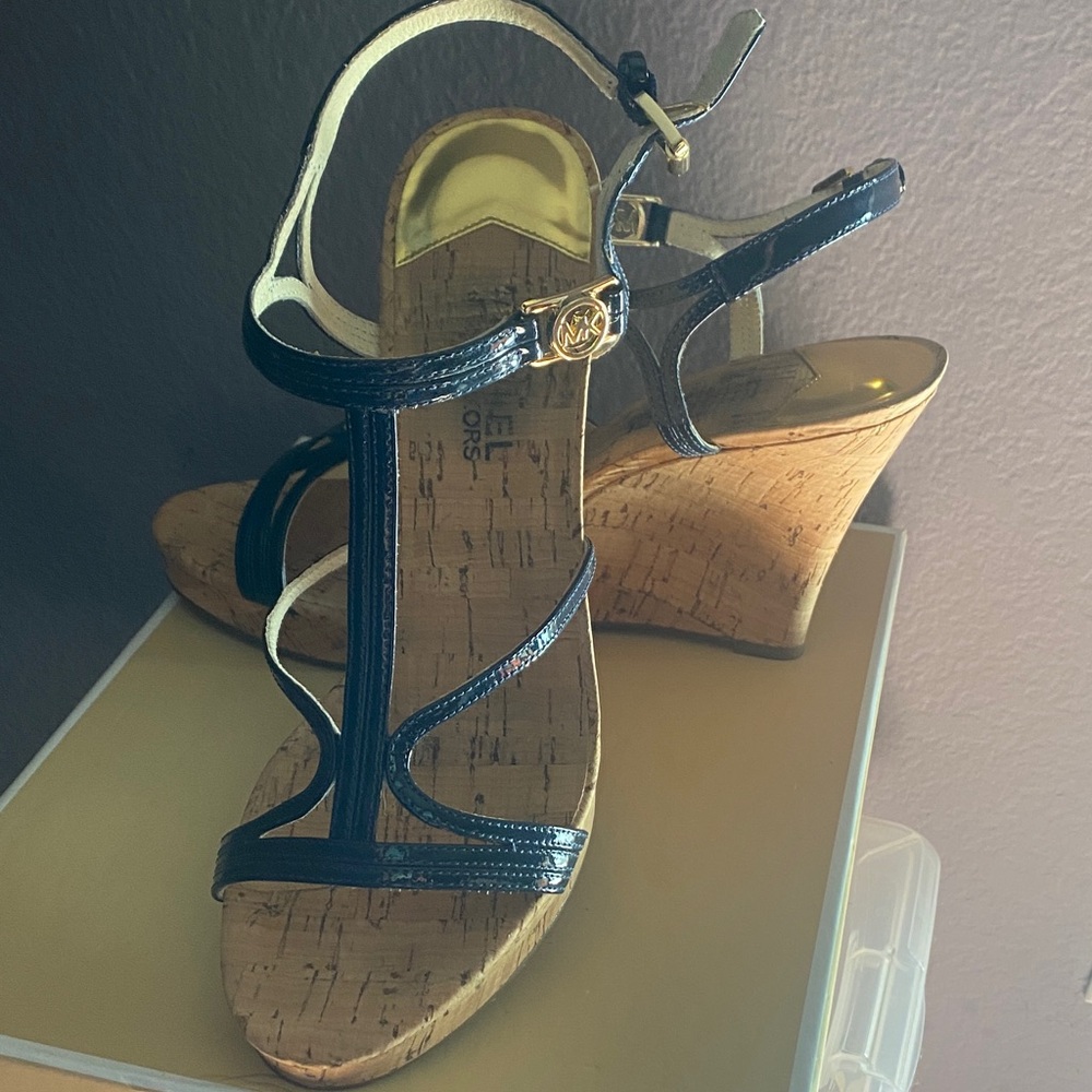 Michael Kors Navy Blue and Gold Strappy Sandals